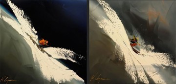 Impresionismo Painting - esquí dos paneles en color crema Kal Gajoum sport
